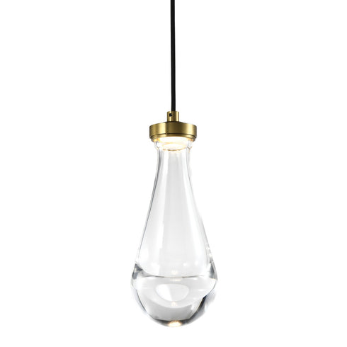 Zeev Lighting VASO 1 Light LED 3CCT 1 Light Heavy Clear Rain Drop Glass in Aged Brass Mini Pendant Light Model: MP10901-LED-AGB