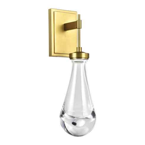 Zeev Lighting VASO 1 Light LED 3CCT 1 Light Heavy Clear Rain Drop Glass in Aged Brass Vertical Wall Sconce Model: WS10905-LED-AGB