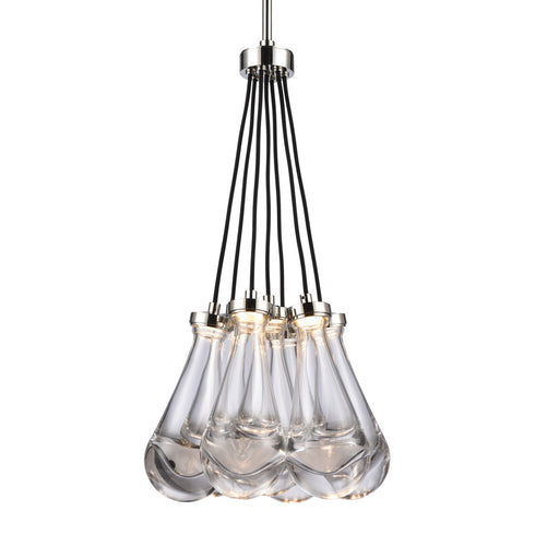 ZEEV Lighting VASO LED 3CCT 7 Light Heavy Clear Rain Drop Glass in Polished Nickel Cluster Chandelier Model: PC10915-LED-7-PN