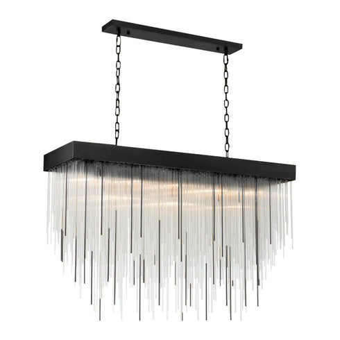 Zeev Lighting WATERFALL 17 Light 17 Light 48 Inch Rectangular in Satin Brushed Black Crystal Chandelier Model: CD10411-17-SBB