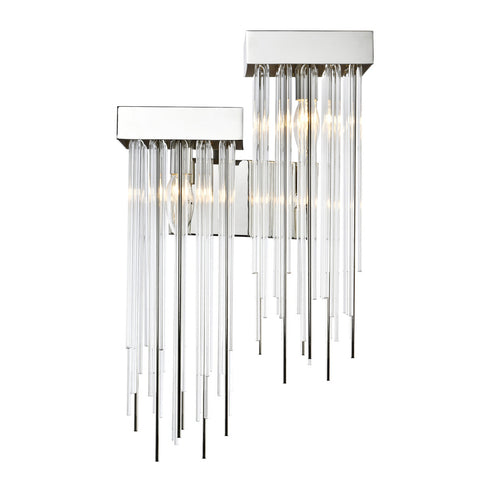 Zeev Lighting WATERFALL 2 Light 2 Light Cityscape in Polished Nickel Right Hand Facing Crystal Wall Sconce Model: WS70058-2-RHF-PN