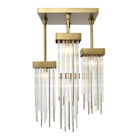 Zeev Lighting WATERFALL 4 Light 4 Light Cityscape in Aged Brass Crystal Semi Flush Mount Model: SF50012-4-AGB