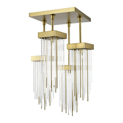 Zeev Lighting WATERFALL 4 Light 4 Light Cityscape in Aged Brass Crystal Semi Flush Mount Model: SF50012-4-AGB