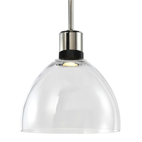 ZEEV Lighting ZIGRINA 10 Inch LED 3CCT Clear Dome Glass Pendant Light and in Polished Nickel with Black Metal Finish Model: P11703-LED-PN-K-SBB-G12