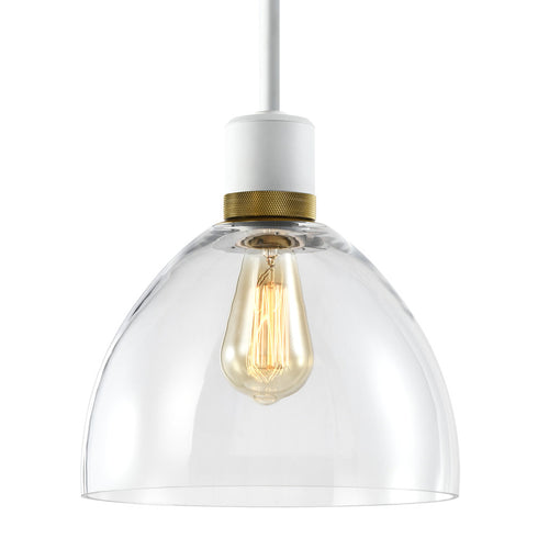 ZEEV Lighting ZIGRINA 3 Inch E26 Cylindrical Pendant Light 12 Inch Clear Glass and in Matte White with Brass Finish Model: P11706-E26-MW-K-AGB-G1