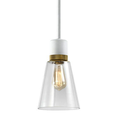 ZEEV Lighting ZIGRINA 3 Inch E26 Cylindrical Pendant Light 12 Inch Clear Glass and in Matte White with Brass Finish Model: P11706-E26-MW-K-AGB-G1