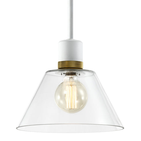 ZEEV Lighting ZIGRINA 3 Inch E26 Cylindrical Pendant Light 12 Inch Clear Glass and in Matte White with Brass Finish Model: P11706-E26-MW-K-AGB-G1