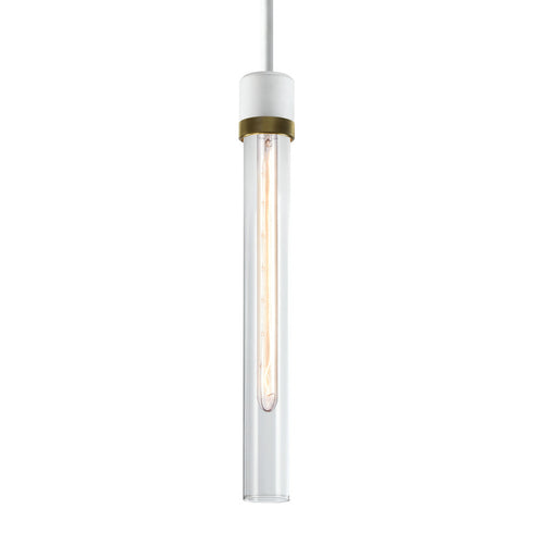 ZEEV Lighting ZIGRINA 3 Inch E26 Cylindrical Pendant Light 12 Inch Clear Glass and in Matte White with Brass Finish Model: P11706-E26-MW-K-AGB-G1