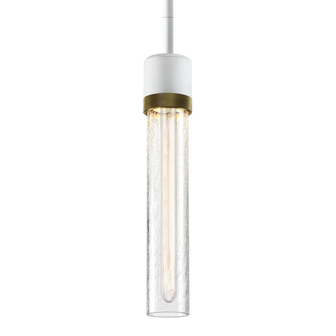 ZEEV Lighting ZIGRINA 3 Inch E26 Cylindrical Pendant Light 12 Inch Clear Glass and in Matte White with Brass Finish Model: P11706-E26-MW-K-AGB-G1
