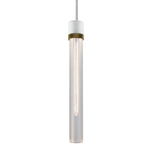 ZEEV Lighting ZIGRINA 3 Inch E26 Cylindrical Pendant Light 12 Inch Clear Glass and in Matte White with Brass Finish Model: P11706-E26-MW-K-AGB-G1