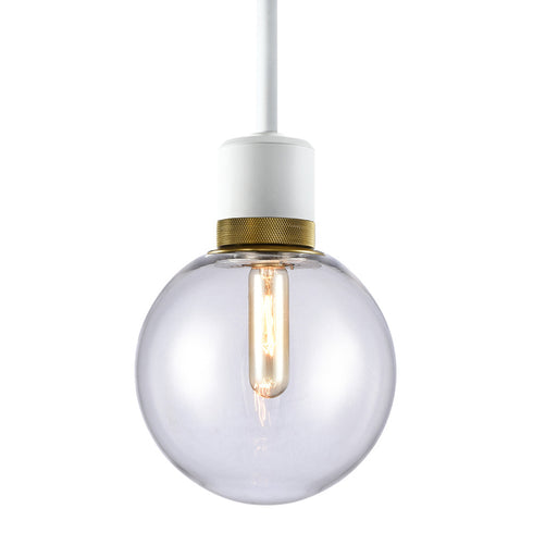 ZEEV Lighting ZIGRINA 3 Inch E26 Cylindrical Pendant Light 12 Inch Clear Glass and in Matte White with Brass Finish Model: P11706-E26-MW-K-AGB-G1