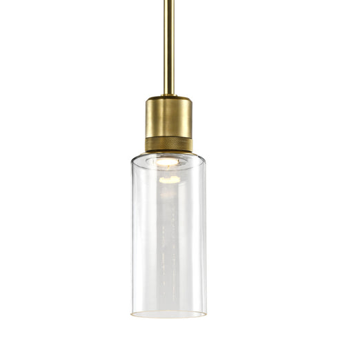 ZEEV Lighting ZIGRINA 3 Inch LED 3CCT Vertical Cylindrical Pendant Light 12 Inch Clear Glass and in Aged Brass Finish Model: P11701-LED-AGB-G1