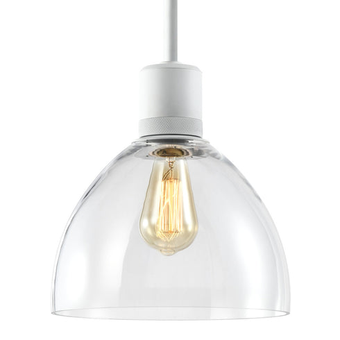 ZEEV Lighting ZIGRINA 8 Inch E26 Clear Globe Glass Pendant Light and in Matte White Metal Finish Model: P11706-E26-MW-G11