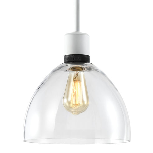 ZEEV Lighting ZIGRINA 8 Inch E26 Clear Globe Glass Pendant Light and in Matte White with Black Metal Finish Model: P11706-E26-MW-K-SBB-G11