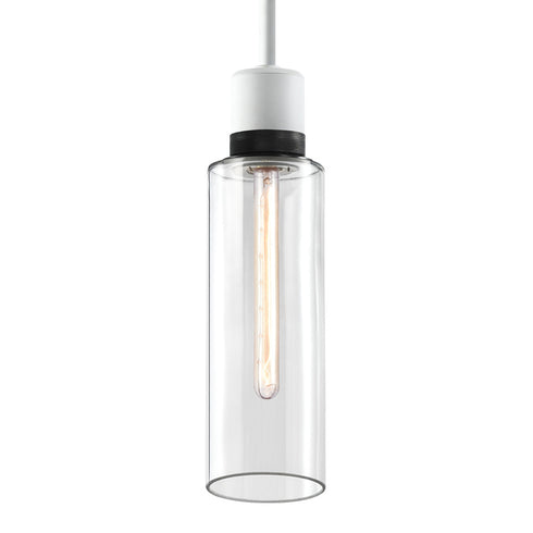 ZEEV Lighting ZIGRINA 8 Inch E26 Clear Globe Glass Pendant Light and in Matte White with Black Metal Finish Model: P11706-E26-MW-K-SBB-G11