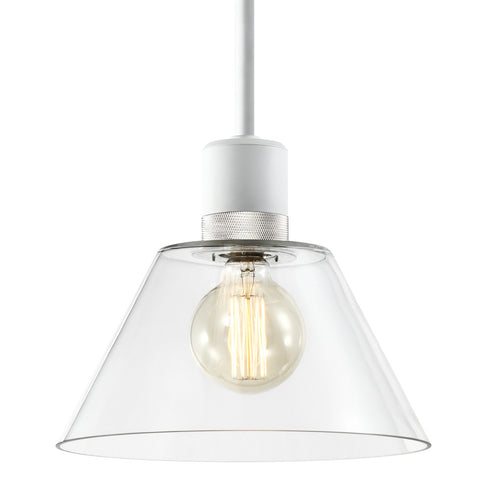 ZEEV Lighting ZIGRINA 8 Inch E26 Clear Globe Glass Pendant Light and in Matte White with Nickel Metal Finish Model: P11706-E26-MW-K-PN-G11