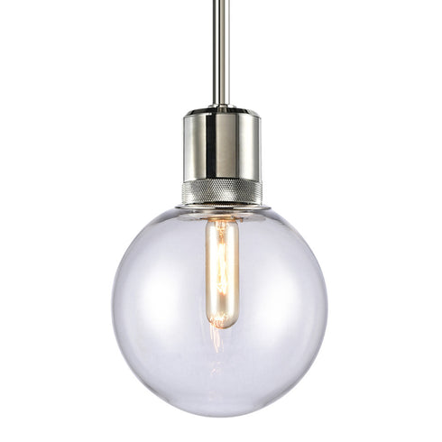 ZEEV Lighting ZIGRINA 8 Inch E26 Clear Globe Glass Pendant Light and in Polished Nickel Metal Finish Model: P11707-E26-PN-G11