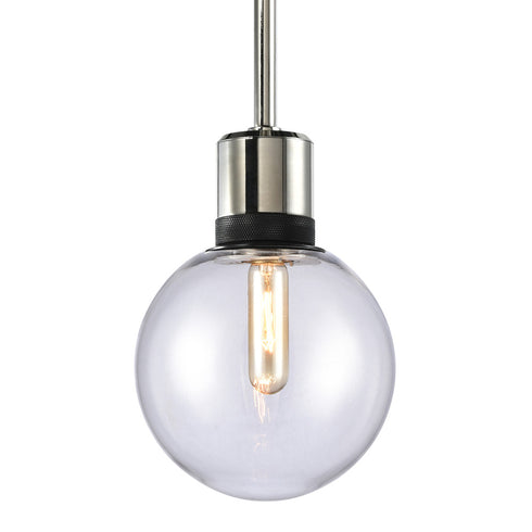 ZEEV Lighting ZIGRINA 8 Inch E26 Clear Globe Glass Pendant Light and in Polished Nickel with Black Metal Finish Model: P11707-E26-PN-K-SBB-G11