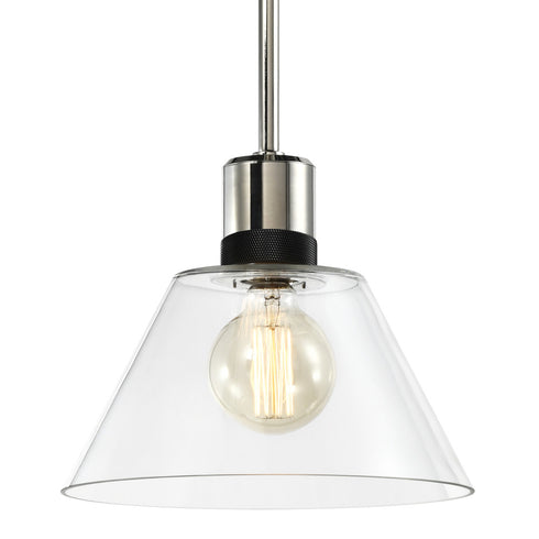 ZEEV Lighting ZIGRINA 8 Inch E26 Clear Globe Glass Pendant Light and in Polished Nickel with Black Metal Finish Model: P11707-E26-PN-K-SBB-G11