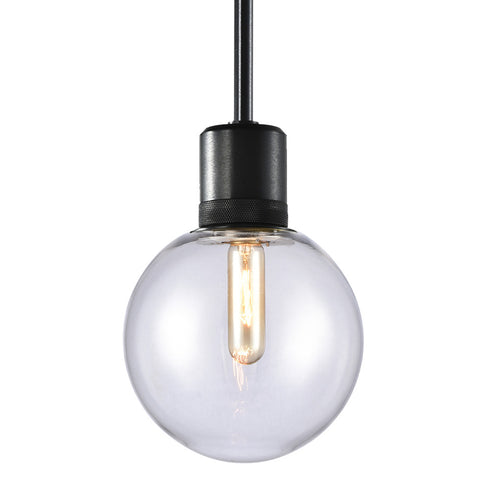 ZEEV Lighting ZIGRINA 8 Inch E26 Clear Globe Glass Pendant Light and in Satin Brushed Black Metal Finish Model: P11708-E26-SBB-G11