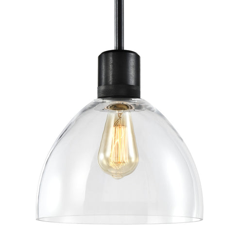 ZEEV Lighting ZIGRINA 8 Inch E26 Clear Globe Glass Pendant Light and in Satin Brushed Black Metal Finish Model: P11708-E26-SBB-G11