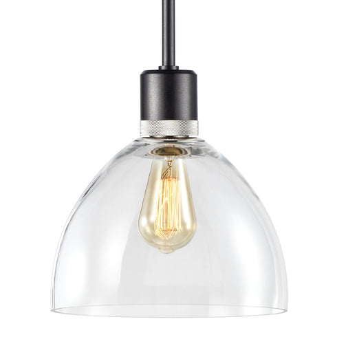 ZEEV Lighting ZIGRINA 8 Inch E26 Clear Globe Glass Pendant Light and in Satin Brushed Black with Nickel Metal Finish Model: P11708-E26-SBB-K-PN-G11