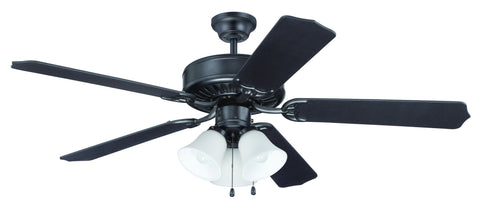 Craftmade K11113 Pro Builder 205 Ceiling Fan Kit in Flat Black with 52" Contractor's Standard Flat Black Blades (Set of 5) and White Frost Glass Light Kit