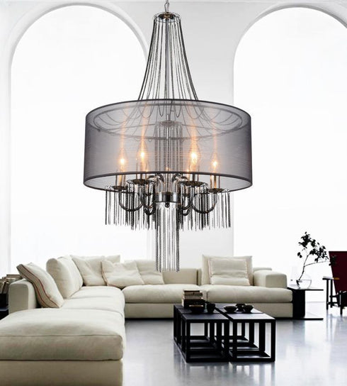 CWI Lighting Amelia 6 Light Drum Shade Chandelier With Chrome Model: 5475P20C-6 BLACK