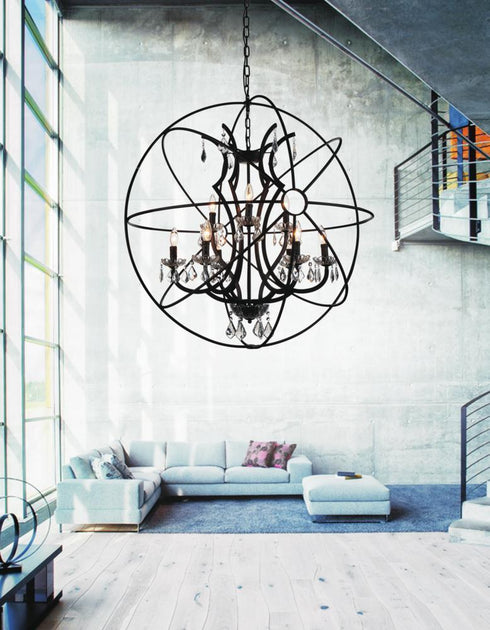 CWI Lighting Campechia 9 Light Up Chandelier With Brown Finish Model: 5465P36DB-9
