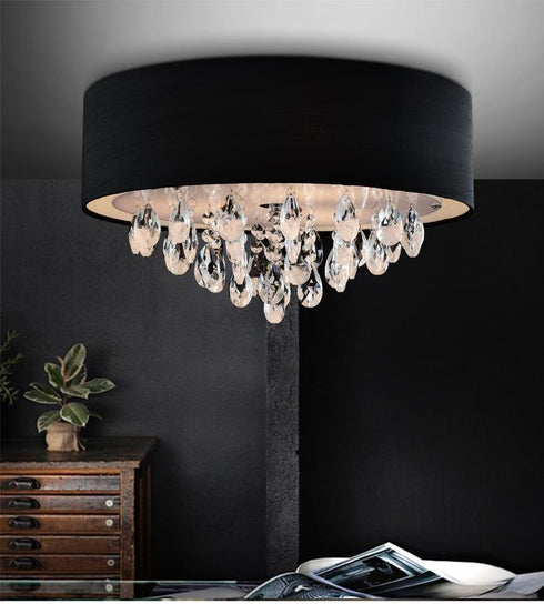 CWI Lighting Dash 3 Light Drum Shade Flush Mount With Chrome Model: 5443C14C (BLACK)