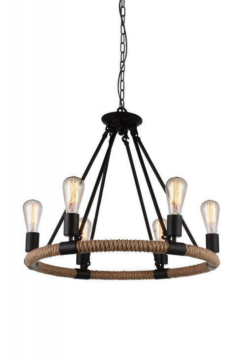 CWI Lighting Ganges 6 Light Up Chandelier With Black Finish Model: 9671P25-6-101