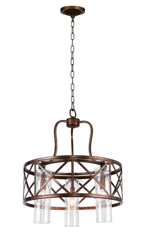CWI Lighting Keeva 3 Light Chandelier With Wood Grain Bronze Model: 1030P20-3-217