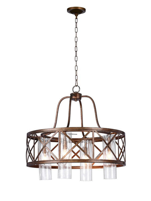CWI Lighting Keeva 4 Light Chandelier With Wood Grain Bronze Model: 1030P24-4-217