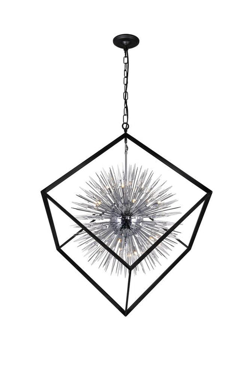 CWI Lighting Starburst 20 Light Chandelier With Chrome & Black Model: 1178P44-20-601