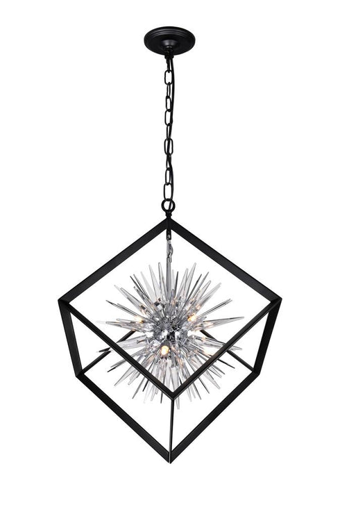 CWI Lighting Starburst 6 Light Chandelier With Chrome & Black Finish Model: 1178P22-6-601