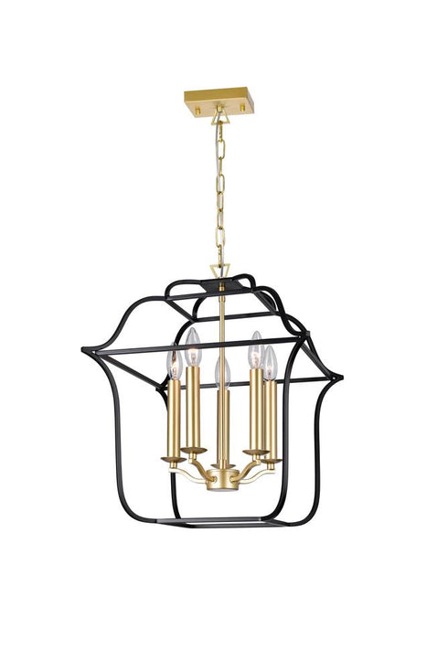 CWI Lighting Tudor 5 Light Chandelier With Satin Gold & Black Model: 1223P16-5-602