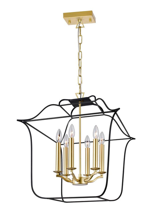 CWI Lighting Tudor 6 Light Chandelier With Satin Gold & Black Model: 1223P20-6-602