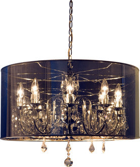 Eight Light Chrome Chandelier with Drum Shaped Mylar Shade