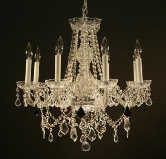 Eight Light Crystal Chandelier with Black Crystal Accents