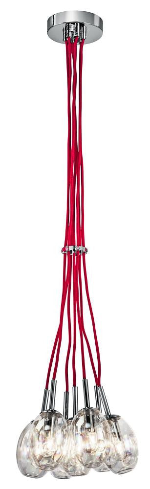 Elan 83256 Menicus 7 Light Clear Glass W/ Red 44" Cloth Cord
