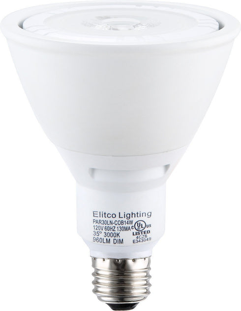 Elitco Lighting LED Cob Par30 Long Neck 120v 14 Watt 3000k 35°dim White Model: P30COB-14-D-30-35