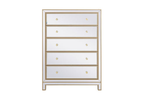 Elegant Decor Reflexion 34 Inch Mirrored Five Drawer Cabinet In Gold Model: MF72026G