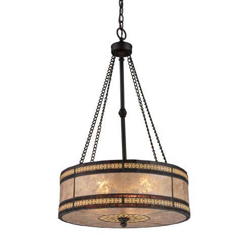 Elk 70067-3 Mica Filigree 3 Light Pendant In Tiffany Bronze & Tan Mica