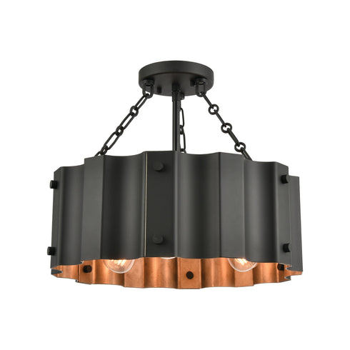 Elk Clausten 3 Light Semi Flush In Black And Gold Model: 89076/3