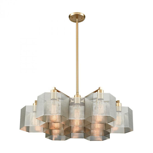Elk Compartir 13 Light Chandelier In Satin Brass Model: 21115/13