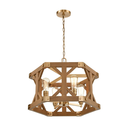 Elk Structure 4 Light Chandelier In Satin Brass Model: 33323/4