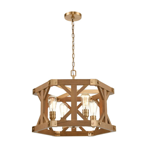 Elk Structure 4 Light Chandelier In Satin Brass Model: 33323/4