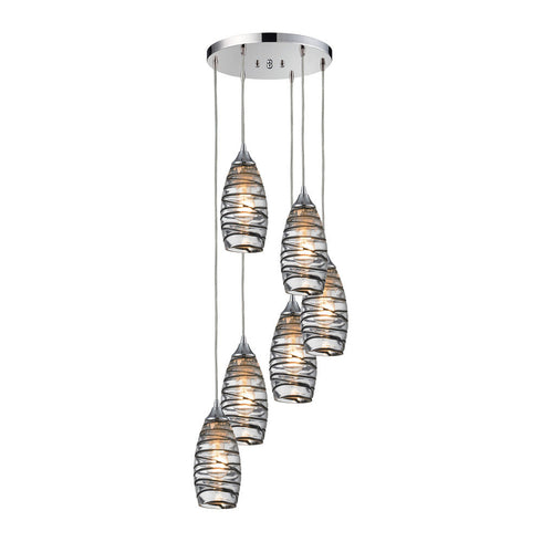 Elk Twister 6 Light Round Pendant Fixture In Model: 31338/6R-VINW