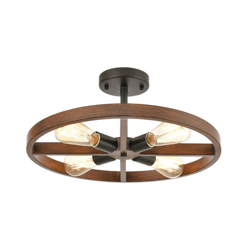 Elk Wheeling 4 Light Semi Flush In Matte Black Model: 18384/4