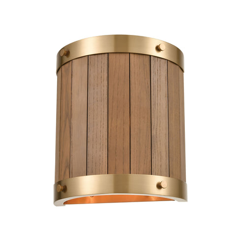 Elk Wooden Barrel 2 Light Sconce In Satin Brass Model: 33370/2